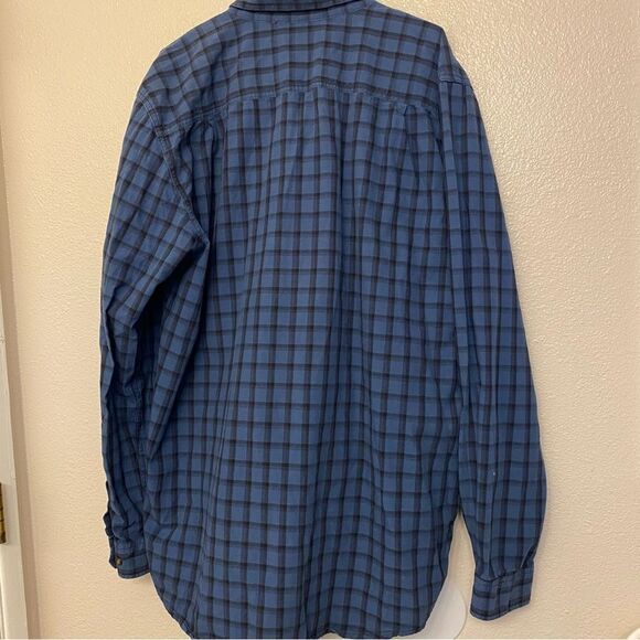 Carhartt Long sleeve button down plaid cotton shirt blue mens Large tall LT - Picture 2 of 12